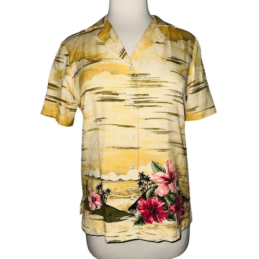WB5 Vtg Tommy Bahama Silk Island Paradise Floral Hawaiian Camp Shirt Button Up